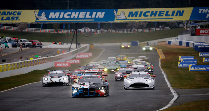 #1: Paul Miller Racing, BMW M4 GT3 EVO, GTD Pro: Neil Verhagen, Connor De Phillippi, Dan Harper, #68: Car Blanche, Aston Martin Vantage GT3 Evo, GTD Pro: Valentin Hasse Clot, Marco Sorensen, Mattia Drudi #77: AO Racing, Porsche 911 GT3 R (992), GTD Pro: Nick Tandy, Harry King, Alessio Picariello lead at the start