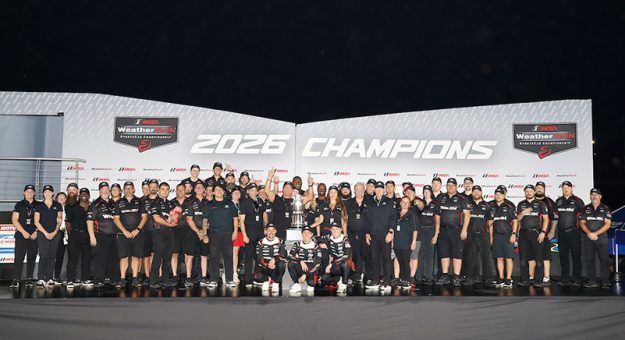 Champions #31: Cadillac Whelen, Cadillac V-Series.R, GTP: Jack Aitken, Earl Bamber, Frederik Vesti on the podium